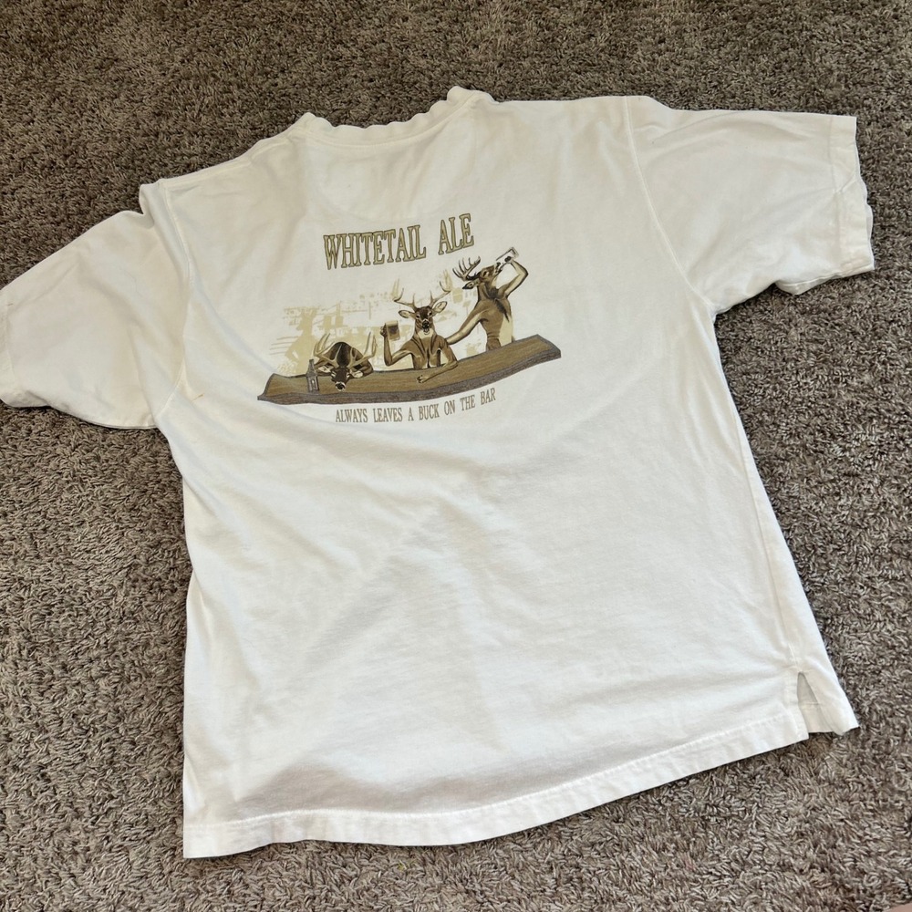 Outdoor Life Whitetail Ale Graphic T Shirt Mens XL White Deer Canoe Beer‎